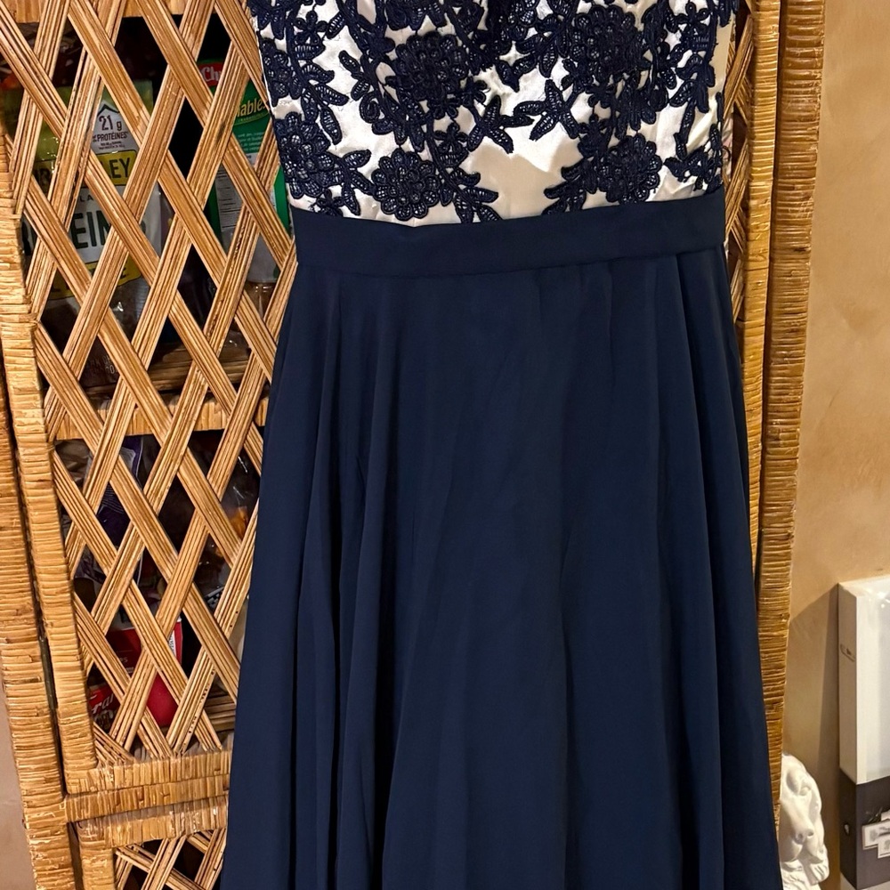 Elegant Navy Blue and White Special Occasion Dress